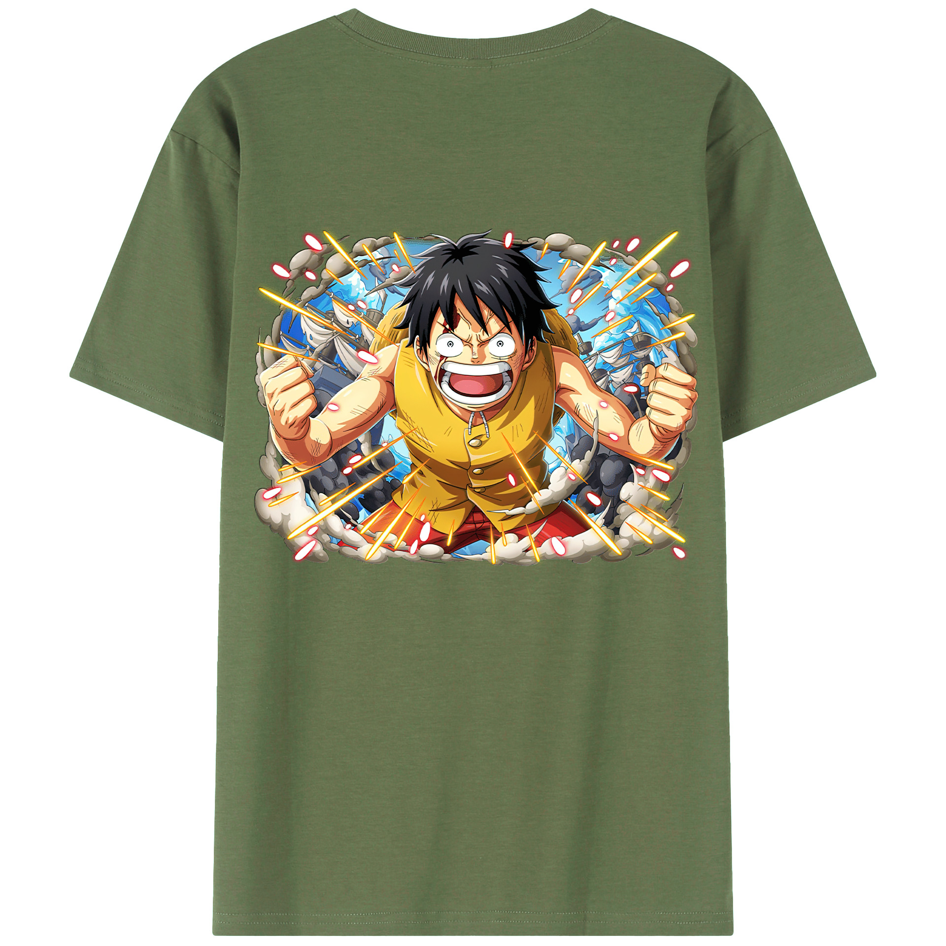 ワンピース モンキー・D・ルフィ ONE PIECE Monkey D. Luffy 綿100％ メンズ半袖Tシャツ（バックプリント） 通気性
